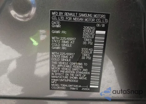 2018 Nissan Rogue Sv z USA, uszkodzony, nr VIN KNMAT2MT9JP600102